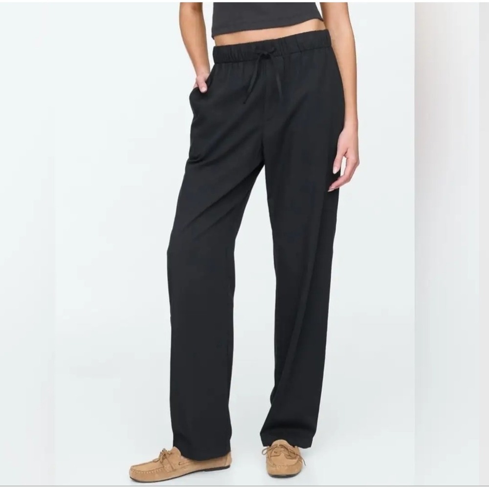 New Gap Pants Large Tall Gauze Wide Leg Cotton Pull On Crinkle Black Mid Rise